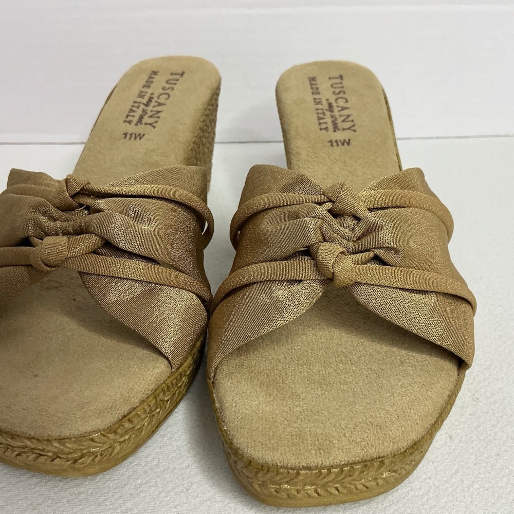 Tuscany by Easy Street Gold Metallic Wedge Sandals Made in Italy Womens 11W - Picture 2 of 9